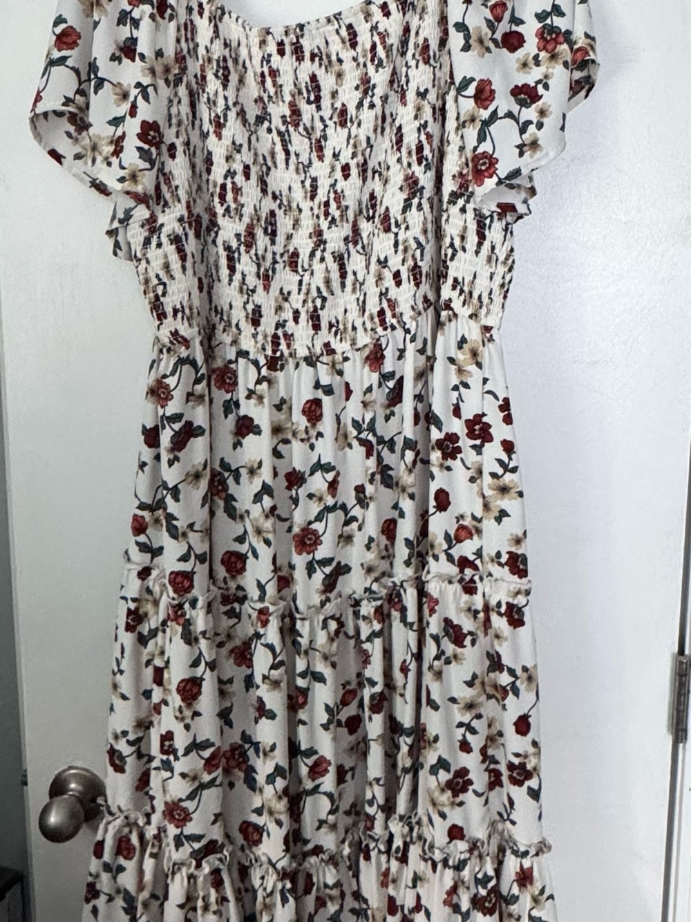 IVY CITY Smocked Floral Maxi Dress - White with Red Rose Print - Picture 2 of 5